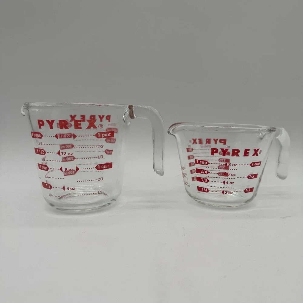 Pyrex Glass Measuring Cups Set of 2 Red Letter 1 Cup & 2 Cup 250ml 500ml